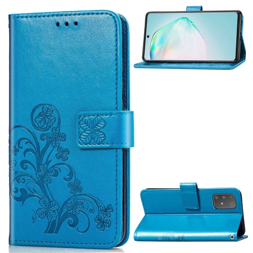 

For Galaxy S10 Lite / A91 / M80s Lucky Clover Pressed Flowers Pattern Leather Case with Holder & Card Slots & Wallet & Hand Strap(Blue)