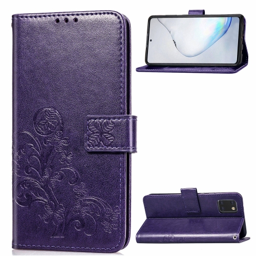 

For Galaxy Note10 Lite/A81/M60s Lucky Clover Pressed Flowers Pattern Leather Case with Holder & Card Slots & Wallet & Hand Strap(Purple)