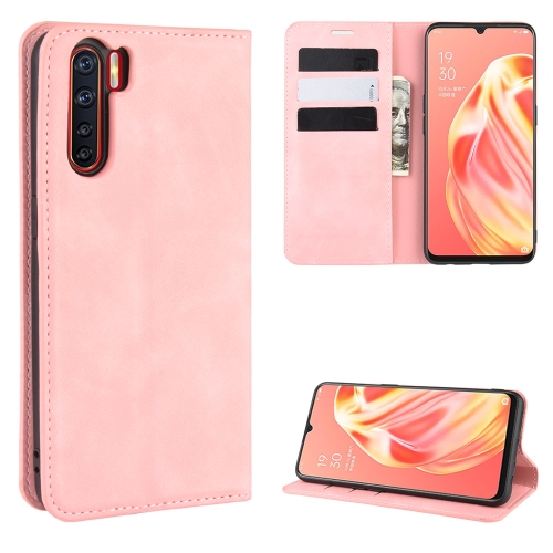 

For OPPO A91/OPPO F15/OPPO Reno 3 Retro-skin Business Magnetic Suction Horizontal Flip PU Leather Case with Holder & Card Slots & Wallet(Pink)