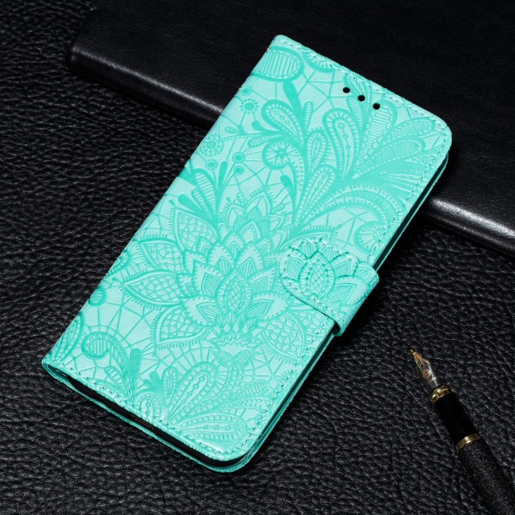 

For Huawei P40Lite&Nova 6SE&Nova 7i Lace Flower Embossing Pattern Horizontal Flip Leather Case with Holder & Card Slots & Wallet & Photo Frame & Lanyard(Green)