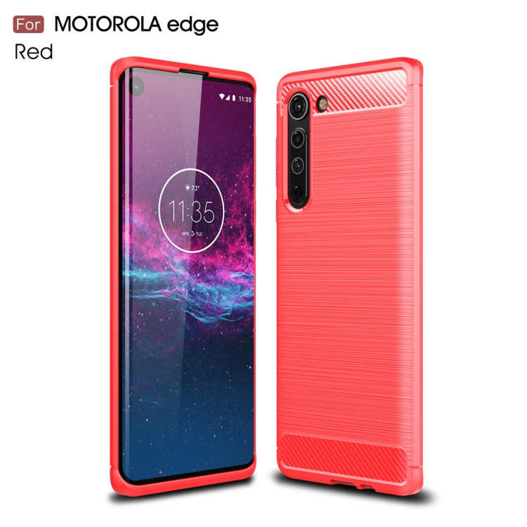 

For Motorola Moto Edge Brushed Texture Carbon Fiber TPU Case(Red)