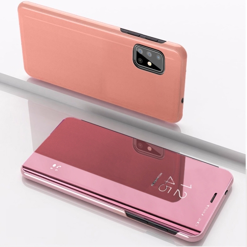 

For Galaxy A31 Plated Mirror Horizontal Flip Leather Case with Holder(Rose Gold)