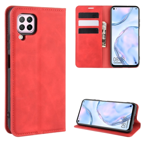 

For Huawei nova 6 SE/ P40 Lite / nova 7i Retro-skin Business Magnetic Suction Leather Case with Holder & Card Slots & Wallet(Red)