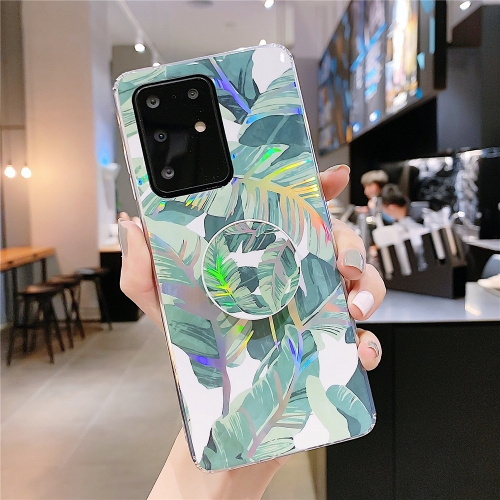 

For Galaxy A51 Colorful Laser Flower Series IMD TPU Mobile Phone Case With Folding Stand(Banana Leaf KB1)