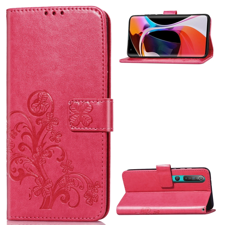 

For Xiaomi 10 Pro Four-leaf Clasp Embossed Buckle Mobile Phone Protection Leather Case with Lanyard & Card Slot & Wallet & Bracket Function(Magenta)