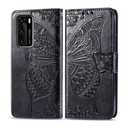 

For Huawei P40 Butterfly Love Flower Embossed Horizontal Flip Leather Case with Bracket / Card Slot / Wallet / Lanyard(Black)