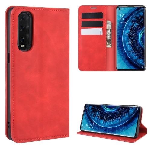 

For Oppo Find X2 Retro-skin Business Magnetic Suction Leather Case with Holder & Card Slots & Wallet(Red)
