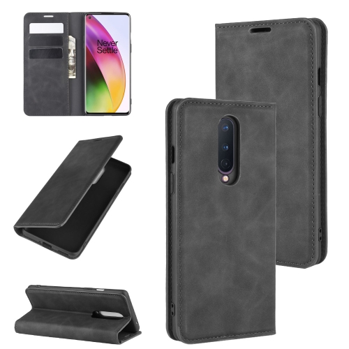 

For OnePlus 8 Retro-skin Business Magnetic Suction Leather Case with Holder & Card Slots & Wallet(Black)