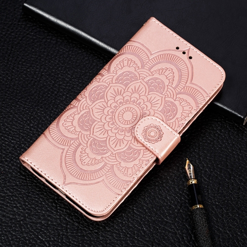 

For Galaxy A21 Mandala Embossing Pattern Horizontal Flip Leather Case with Holder & Card Slots & Wallet & Photo Frame & Lanyard(Rose Gold)