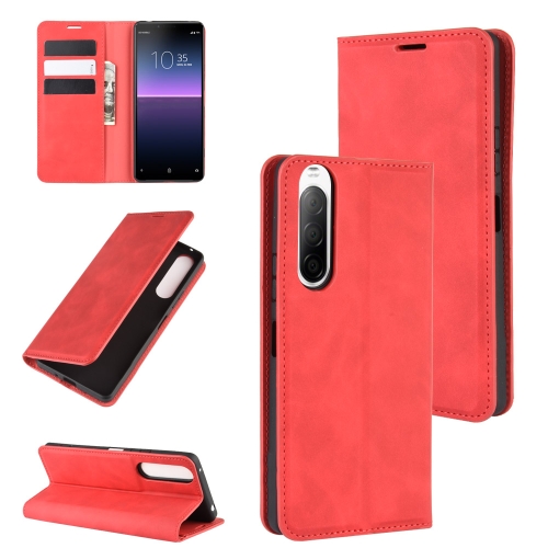 

For Sony Xperia 10 II Retro-skin Business Magnetic Suction Leather Case with Holder & Card Slots & Wallet(Red)