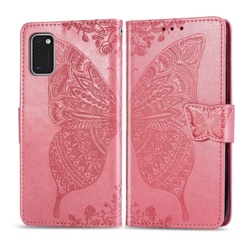 

For Galaxy A41 Butterfly Love Flower Embossed Horizontal Flip Leather Case with Bracket / Card Slot / Wallet / Lanyard(Pink)