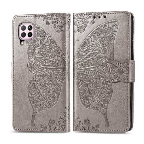 

For Huawei P40 Lite/Nova 7i/Nova 6SE Butterfly Love Flower Embossed Horizontal Flip Leather Case with Bracket / Card Slot / Wallet / Lanyard(Gray)