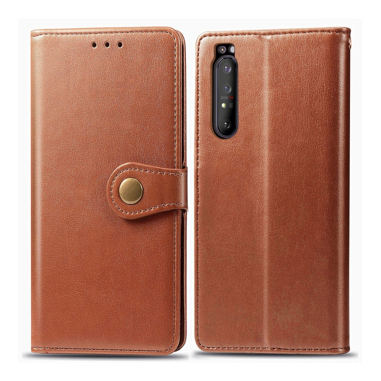 

For Sony Xperia 1 II Retro Solid Color Leather Buckle Phone Case with Lanyard & Photo Frame & Card Slot & Wallet & Stand Function(Brown)