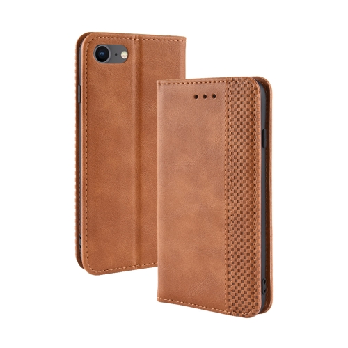 For iPhone SE 2022 / SE 2020 Magnetic Buckle Retro Crazy Horse Texture Horizontal Flip Leather Case with Holder & Card Slots & Photo Frame(Brown) фитинг брс nbpt 4 6 pp brass with spring e евро