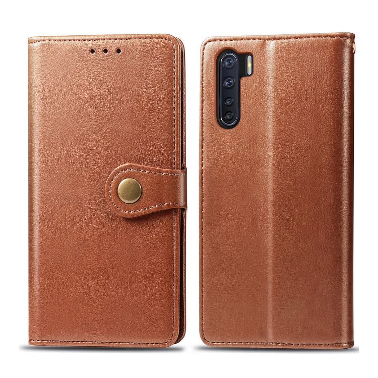 For OPPO F15/A91 Retro Solid Color Leather Buckle Phone Case with