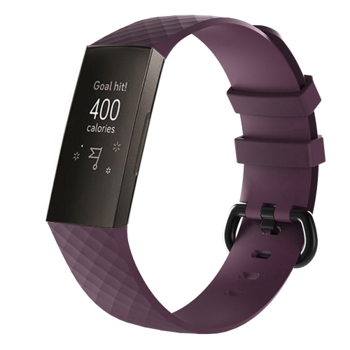 

Diamond Pattern Silicone Watch Band for Fitbit Charge 4 Small Size：190*18mm(Dark Purple)