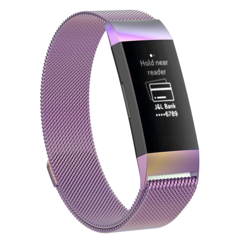 

Stainless Steel Magnet Wrist Strap for FITBIT Charge 4，Small Size: 190x18mm(Light Purple)