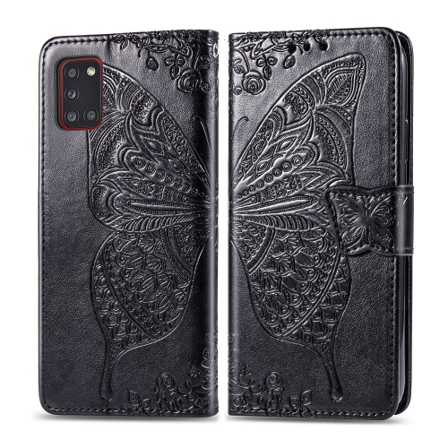 

For Galaxy A31 Butterfly Love Flower Embossed Horizontal Flip Leather Case with Bracket / Card Slot / Wallet / Lanyard(Black)