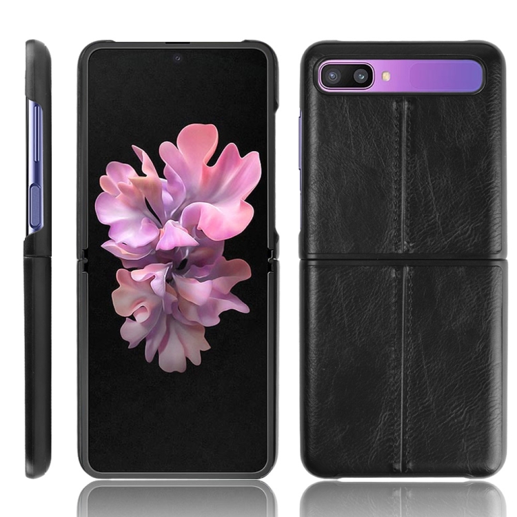 

For Galaxy Z Flip Shockproof Sewing Cow Pattern Skin PC + PU + TPU Case(Black)
