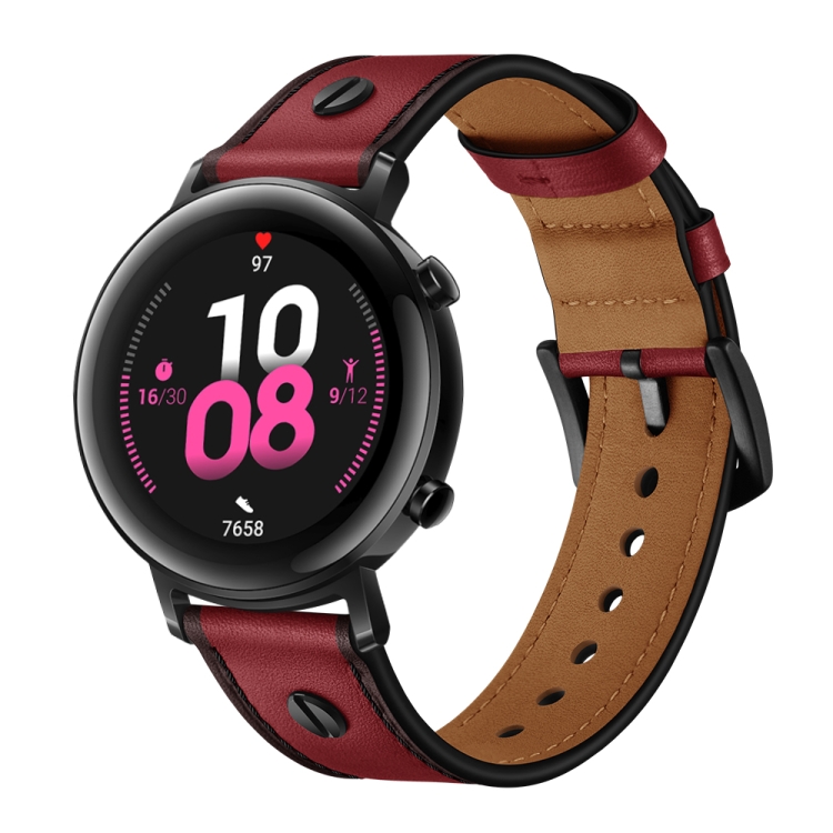 SUNSKY - 22mm para la correa de cuero Huawei Watch GT2E / GT2 46mm (rojo  oscuro)