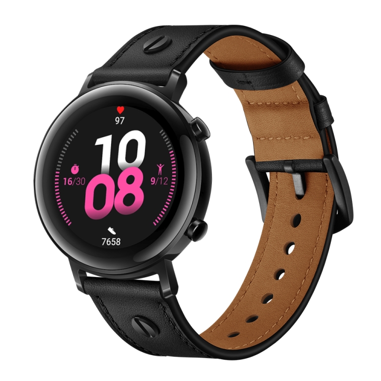 SUNSKY - 22 mm para Huawei Watch GT2E / GT2 46mm correa correa de cuero  (negro)