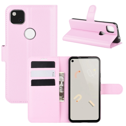 

For Google Pixel 4a Litchi Texture Horizontal Flip Protective Case with Holder & Card Slots & Wallet(Pink)