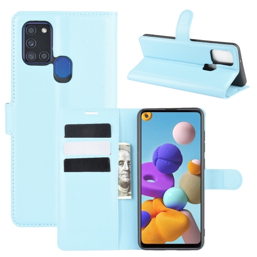 

For Galaxy A21S Litchi Texture Horizontal Flip Protective Case with Holder & Card Slots & Wallet(Blue)