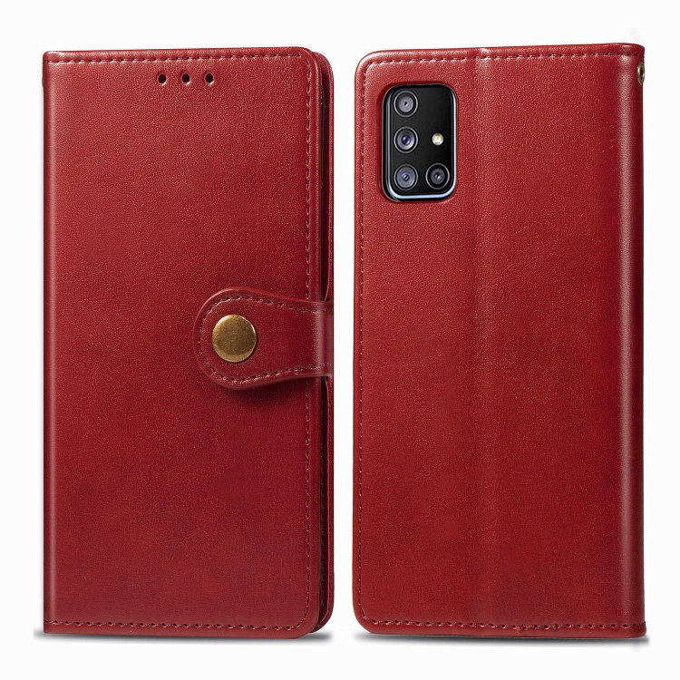 

For Galaxy A71 5G Retro Solid Color Leather Buckle Phone Case with Photo Frame & Card Slot & Wallet & Bracket Function(Red)