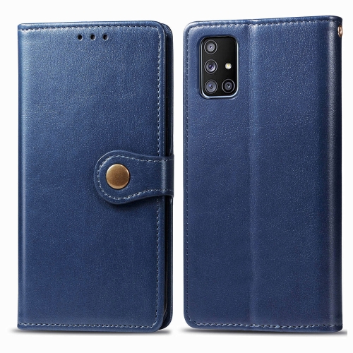 

For Galaxy A71 5G Retro Solid Color Leather Buckle Phone Case with Photo Frame & Card Slot & Wallet & Bracket Function(Blue)