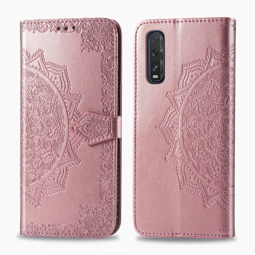 

For OPPO Find X2 Halfway Mandala Embossing Pattern Horizontal Flip Leather Case with Holder & Card Slots & Wallet & Photo Frame & Lanyard(Rose Gold)