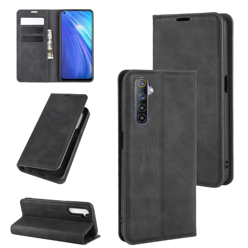 

For OPPO Realme 6 Retro-skin Business Magnetic Suction Leather Case with Holder & Card Slots & Wallet(Black)