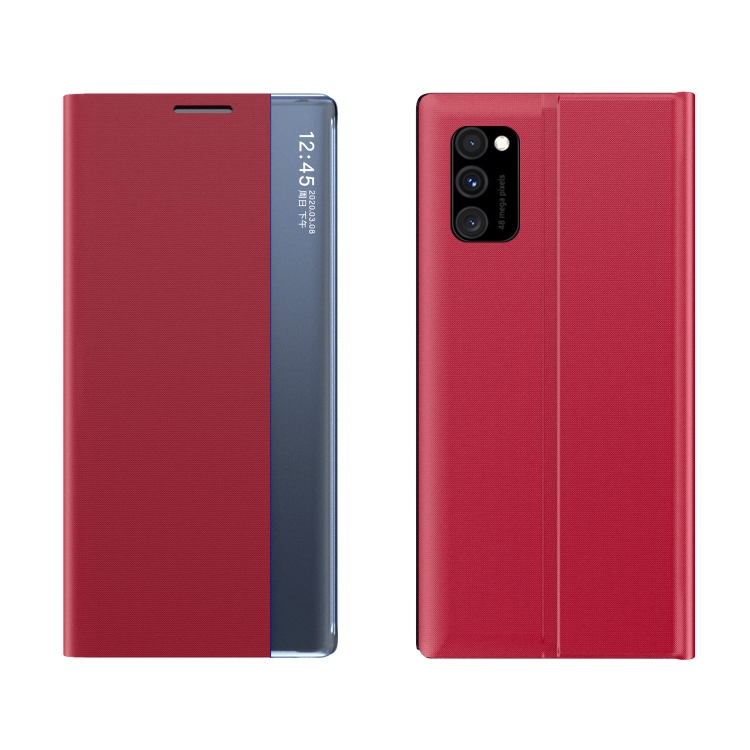 

For Galaxy M31 Side Display Magnetic Horizontal Flip Plain Texture Cloth + PC Case with Holder & Sleep / Wake-up Function(Red)