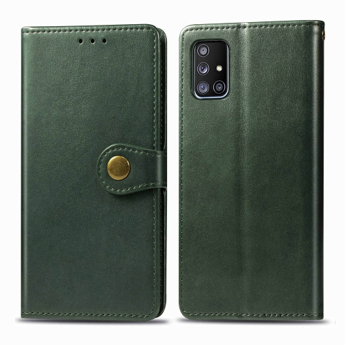 

For Galaxy A51 5G Retro Solid Color Leather Buckle Phone Case with Lanyard & Photo Frame & Card Slot & Wallet & Stand Function(Green)