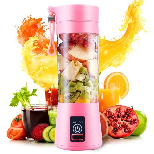 

USB Rechargeable Electric Automatic Vegetable Fruit Citrus Orange Juice Maker Cup Mixer Bottle (380ML)(6 Blades Pink)