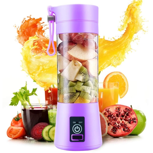 

USB Rechargeable Electric Automatic Vegetable Fruit Citrus Orange Juice Maker Cup Mixer Bottle (380ML)(6 Blades Purple)