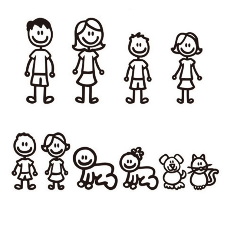 

10 PCS Family Member Pattern Vinyl Decorative Auto Decal Cartoon Car Sticker (Black)