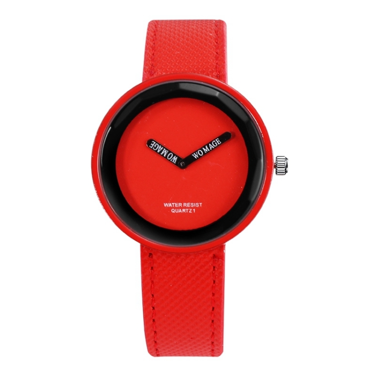 

Simple Style Round Dial Matte Leather Strap Quartz Watch for Men / Women(Red)