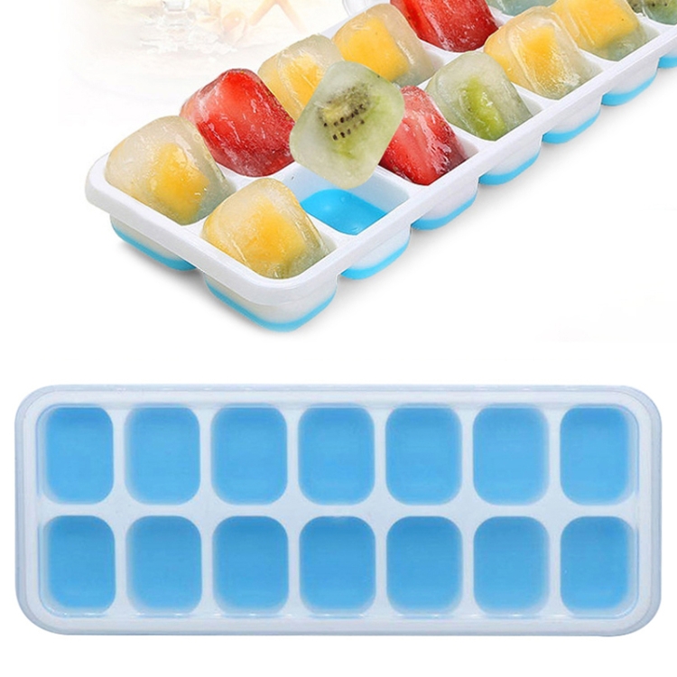 14 Grid Silicone Ice Grid Household Square Ice Grid Silicone Mold With Lid( Blue)