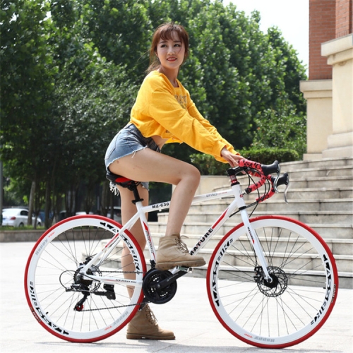 インチMZ Cアルミニウム合金ロードバイク、ダブルディスクブレーキC可変速学生用自転車段白赤