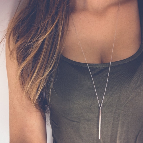 

Women Simple Chain Choker Sweater Necklace(Silver)