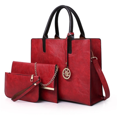 

3 in 1 Leather Women Large Tote Bags Shoulder Bag Messenger Bag Purse(Red)