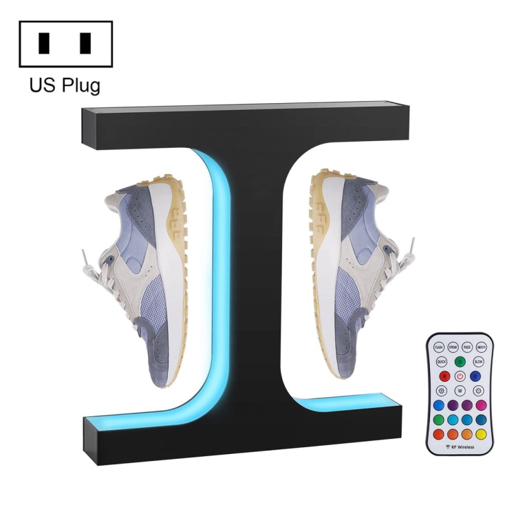 

LM-011 LED Lighting Magnetic Levitation Shoes Display Stand, Style:15mm Black+Color Light+RC(US Plug)