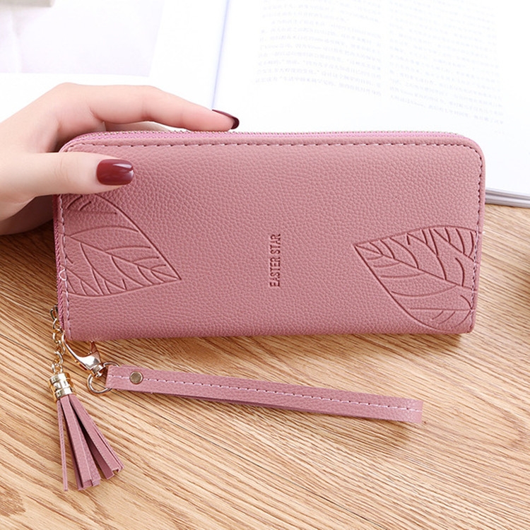 

Ladies Long Wrist Bag Multifunction Zipper Large Capacity Clutch Bag Wallet(Dark Pink)