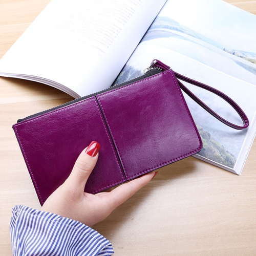 Women Zip Wallet Long Clutch Multi Card Holder Wallet Wrist Wallet(Purple)