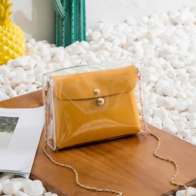 Bolso bandolera transparente con cadena cruzada para mujer, mini bandolera ( amarillo)