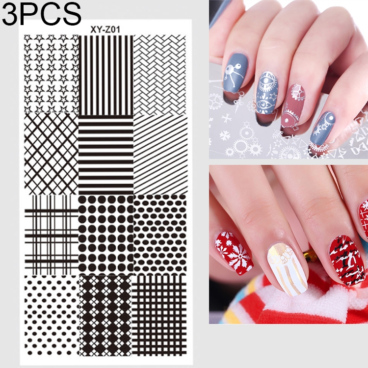 3 Pcs長方形ネイルスタンピングテンプレート風車の花のパターンdiyネイルデザイン Xyz01