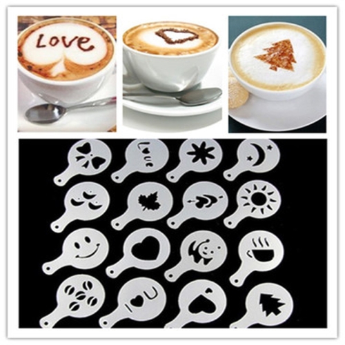 

32 PCS Coffee Stencil Filter Coffee Maker Cappuccino Mold Templates Strew Flowers Pad Spray Art Baking Tools