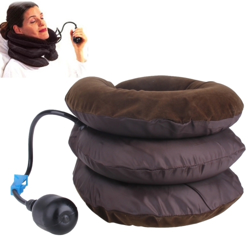 Dispositivo inflable de tracción de cuello cervical de aire cabeza suave espalda hombro dolor de cuello masajeador dolor de cabeza alivio del dolor abrazadera de relajación (café)