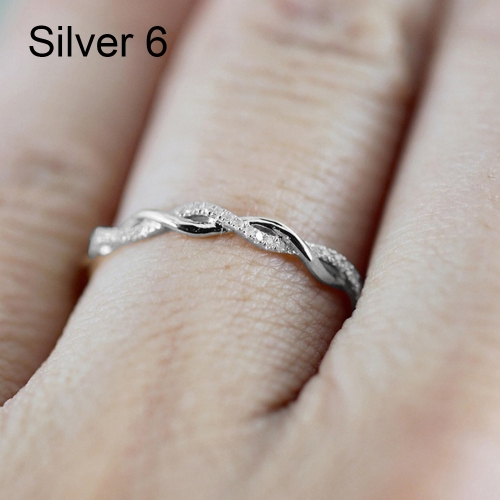 女士经典立方氧化锆麻花扭曲戒指，颜色:银色（6 ）
