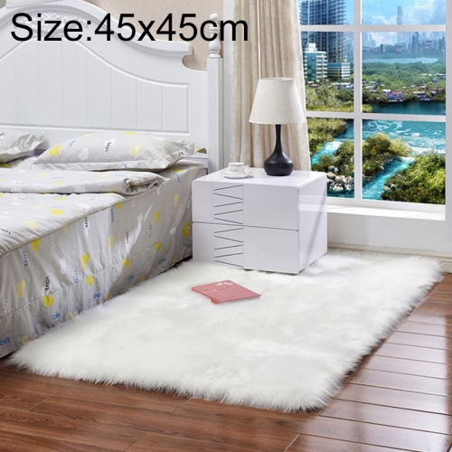 豪華長方形軟質人造羊毛羊皮蓬鬆地毯毛皮地毯，尺寸:45x45cm（白色）